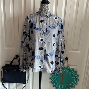 Max Jeans Striped Floral Blouse - Black and Blue